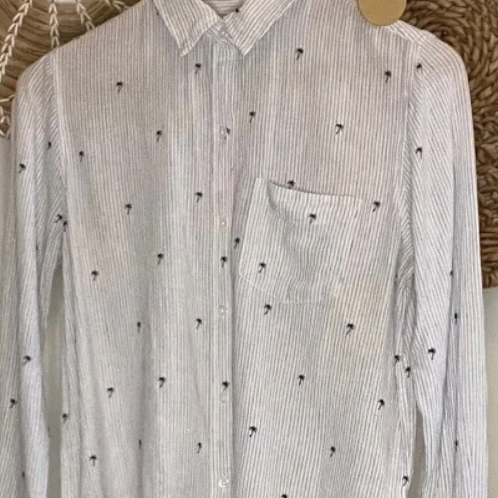 Women's Rails Charlie Mini Palms Royal Blue Stripe Cotton Button Down - XS - Picture 4 of 11